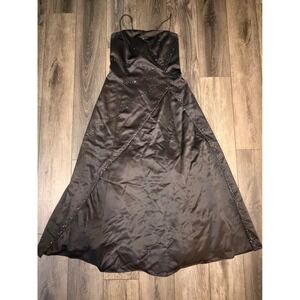Niki Livas Vintage Beaded Satin Gown Black 16 Homecoming Dress Y2K Romantic